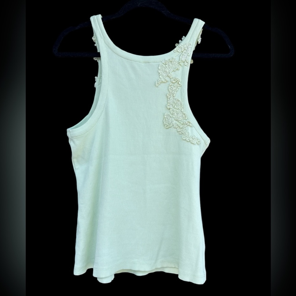 Anthropologie Mint Green Lace Appliqué Tank Top Size XL – Sleeveless Boho Chic - Picture 2 of 6